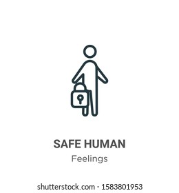 Safe human outline vector icon. Thin line black safe human icon, flat vector simple element illustration from editable feelings concept isolated on white background