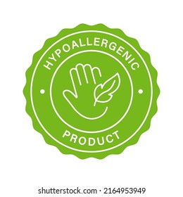 Safe Hypo Allergenic Product Stamp. Hypoallergenic Safety Cosmetic Green Label. Allergen Free Sticker. Hand And Feather Symbol. Hypoallergenic Material Approved Logo. Isolated Vector Illustration.