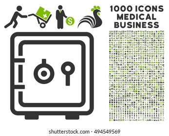 Safe icon with 1000 medical commerce eco green and gray vector pictographs. Clipart style is flat bicolor symbols, white background.