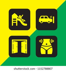 safe icon. 4 safe set with crash, exit, playground and waist vector icons for web and mobile app
