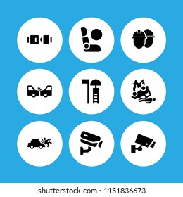 safe icon. 9 safe set with cctv, crash, helmet and accident vector icons for web and mobile app svg
