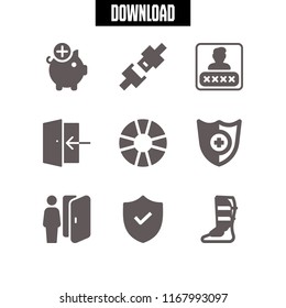 safe icon. 9 safe vector set. login, seatbelt, password and logout icons for web and design about safe theme