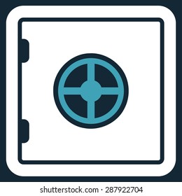 Safe icon from Business Bicolor Set. This flat vector symbol uses blue and white colors, rounded angles, and isolated on a dark blue background.