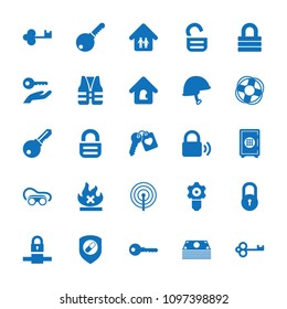 Safe icon. collection of 25 safe filled icons such as lock, key, welding glasses, no fire, heart key, helmet, lock home, family home. editable safe icons for web and mobile.