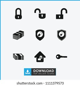 Safe icon. collection of 9 safe filled icons such as key, lock, health insurance, home lock, money. editable safe icons for web and mobile.