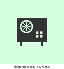 Safe icon flat. Grey vector symbol on green background