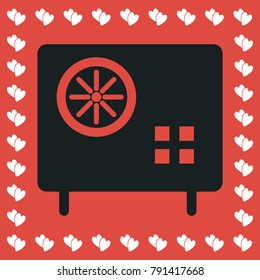 Safe icon flat. Simple black pictogram on red background with white hearts for valentines day. Vector illustration symbol