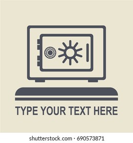 Safe icon in flat style with black and white colors, web banner