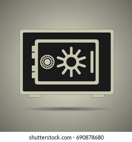 Safe icon in flat style with black and white colors, isolated web icon