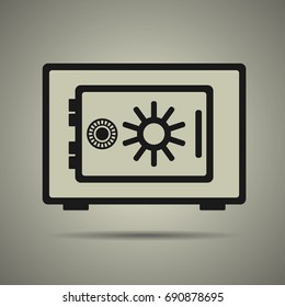 Safe icon in flat style with black and white colors, isolated web icon