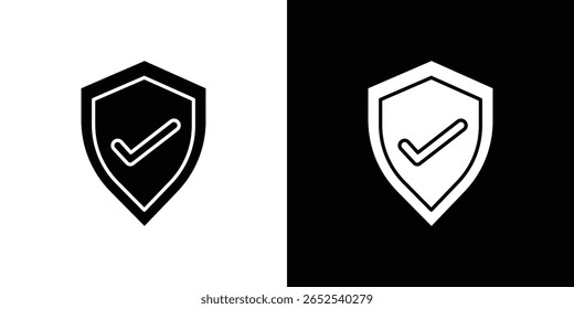 Ícone de segurança em versão plana sobre fundo preto e branco