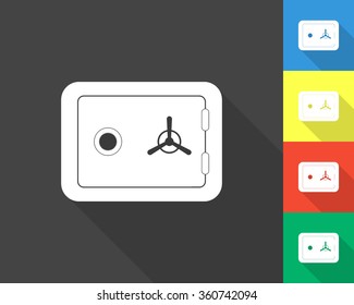 safe icon - gray and colored (blue, yellow, red, green) vector illustration with long shadow