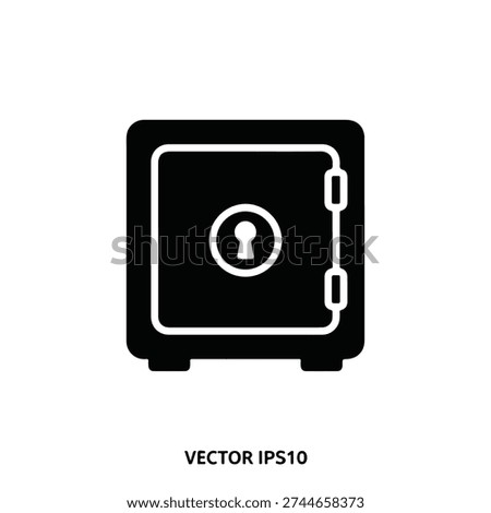 Safe icon with a keyhole, representing security, storage, valuables, and protection. Simple black and white vector graphic.