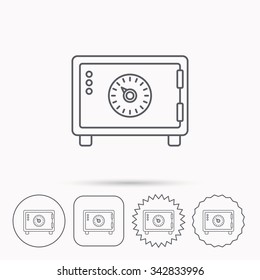 Safe icon. Money deposit sign. Combination lock symbol. Linear circle, square and star buttons with icons.