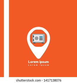 safe icon on map pin. safe logo concept