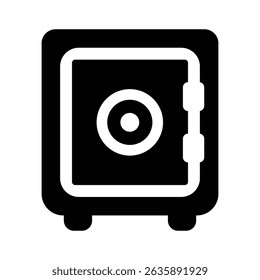 Icono seguro - Símbolo de bóveda segura. Ilustración vectorial en blanco y negro de una caja fuerte segura con cerradura de combinación, ideal para seguridad financiera, protección y conceptos relacionados con el almacenamiento.