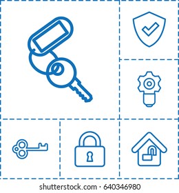 Safe icon. set of 6 safe outline icons such as key, lock, home lock, shield