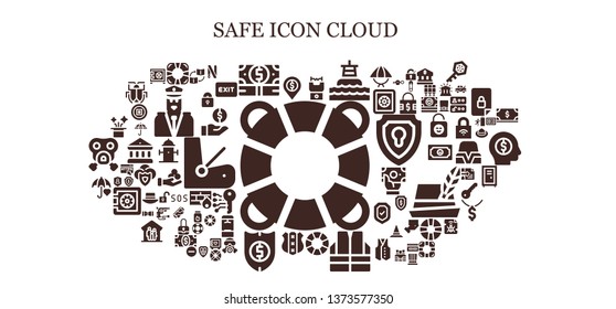 safe icon set. 93 filled safe icons.  Simple modern icons about  - Lifesaver, Bank, Money, Stun gun, Buoy, Lifebuoy, Vest, Shield, Umbrella, Hat, Trade, Key ring, Safebox, Padlock