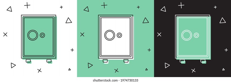 Safe icon set isolated on white and green, black background. The door safe a bank vault with a combination lock. Reliable Data Protection.  Vector Illustration