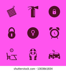 safe icon set with lock, hands and life preserver and alarm vector illustration