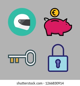safe icon set. vector set about key, helmet, padlock and piggy bank icons set.