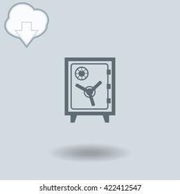Safe icon with shadow. Cloud of download with arrow.