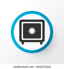 Símbolo de icono seguro. La calidad de primera, aislado elemento de caja fuerte en estilo moderno.