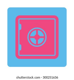 Safe icon. This flat rounded square button uses pink and blue colors and isolated on a white background.