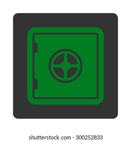 Safe icon. This flat rounded square button uses green and gray colors and isolated on a white background.
