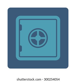 Safe icon. This flat rounded square button uses cyan and blue colors and isolated on a white background.