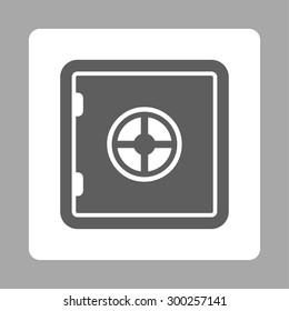 Safe icon. This flat rounded square button uses dark gray and white colors and isolated on a silver background.