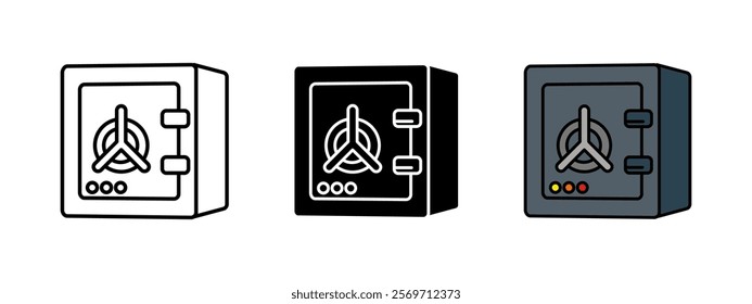 Safe icon. Vault box vector illustration. Security bank deposit storage symbol. Closed metal door protection sign. Steel door lock combination pictogram. Secret savings safe box isolated concept.