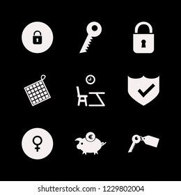 safe icon. safe vector icons set lock, lesson begining, shield check and female gender symbol