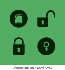 safe icon. safe vector icons set female gender symbol, lock, open lock and memory card