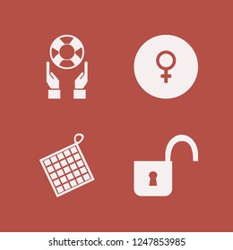 safe icon. safe vector icons set hands and life preserver, female gender symbol, oven mitts and open lock