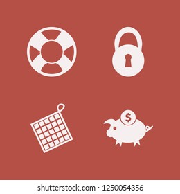 safe icon. safe vector icons set oven mitts, lifebuoy, dollar piggy bank and lock