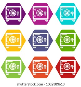Safe icons 9 set coloful isolated on white for web