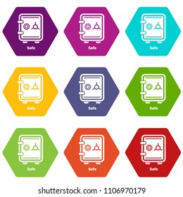 Safe icons 9 set coloful isolated on white for web