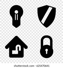 Safe icons set. set of 4 safe filled icons such as lock, home lock, keyhole