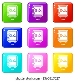 Safe icons set 9 color collection isolated on white for any design