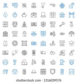 safe icons set. Collection of safe with access, money, security, lockers, hat, payment method, armor, padlock, shield, auction, room service. Editable and scalable safe icons.