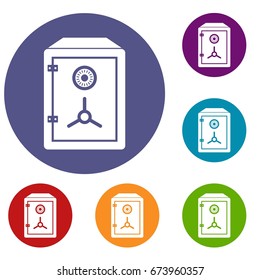 Safe icons set in flat circle reb, blue and green color for web