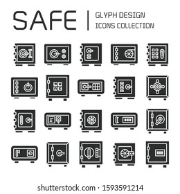 safe icons set glyph vector