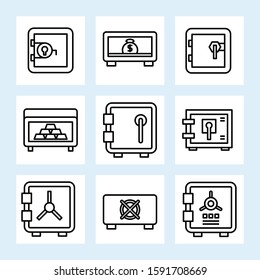safe icons set line vector
