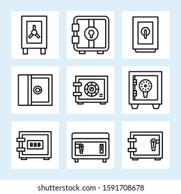 safe icons set line vector