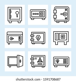 safe icons set line vector