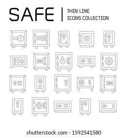 safe icons set line vector