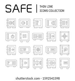 safe icons set line vector