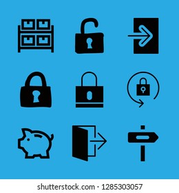 safe icons set with lock, exit and login vector set
