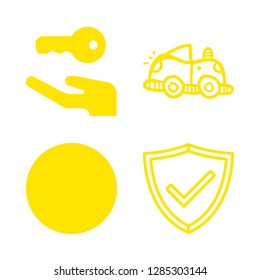 safe icons set with toy car hand drawn transport, circular filled shape and key vector set